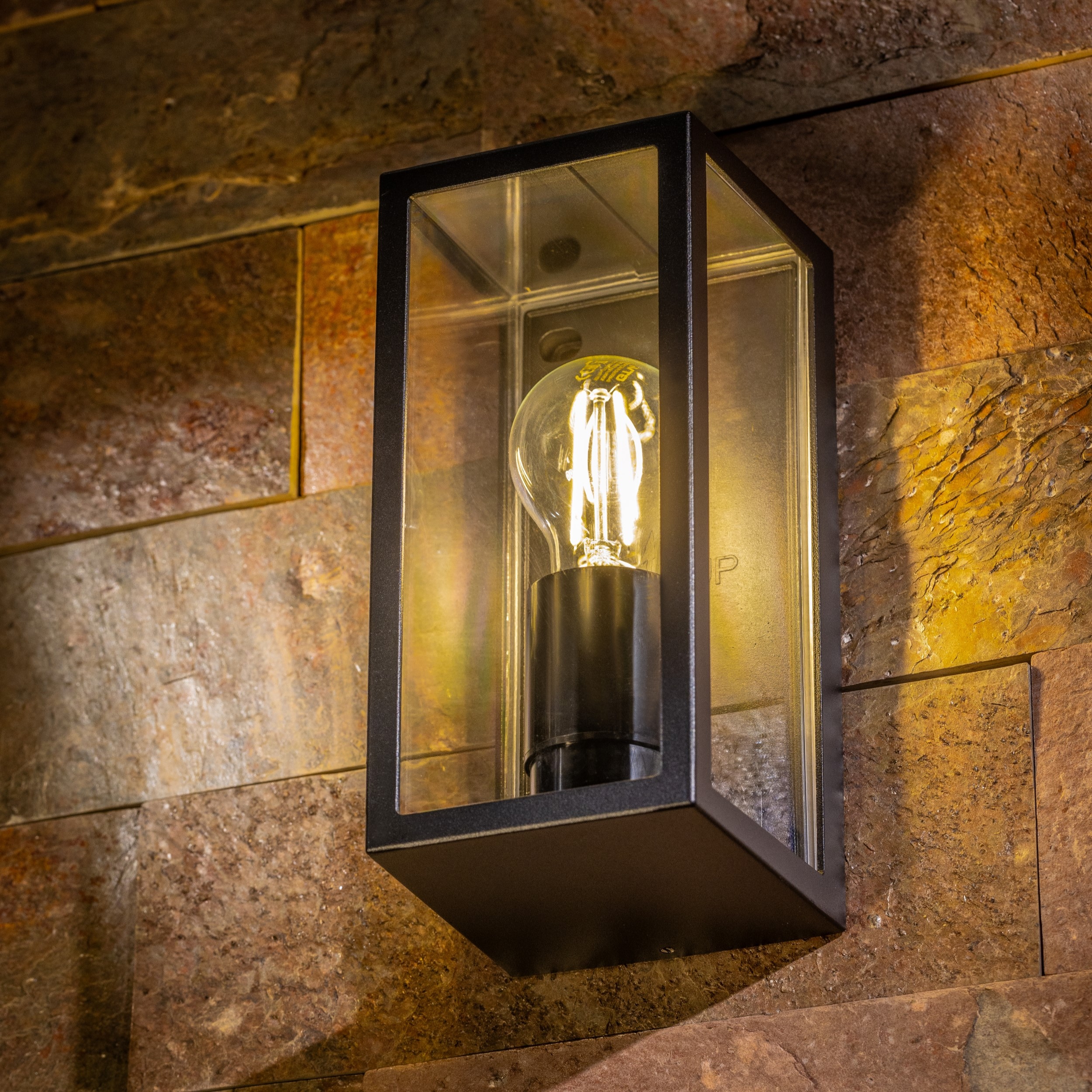 Cgc lighting aplique de exterior caja negra difusor transparente ip44 bombilla e27