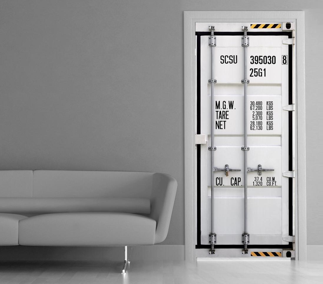 Sticker Porte Trompe L'Œil Armoire Industrielle Gris Vieilli Damier - 204x73 Cm, Décor Adhésif Facile à Poser Made In France