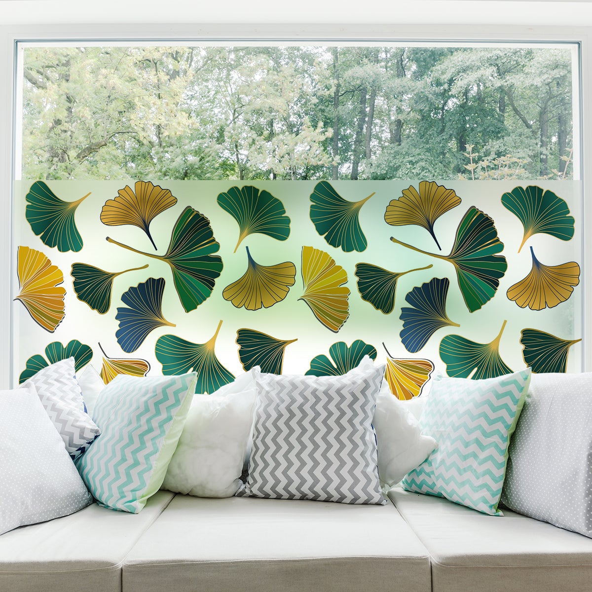 Vetrofania foglie di ginkgo autunnali - Sticker adesivo - adesivi murali -  40x100cm