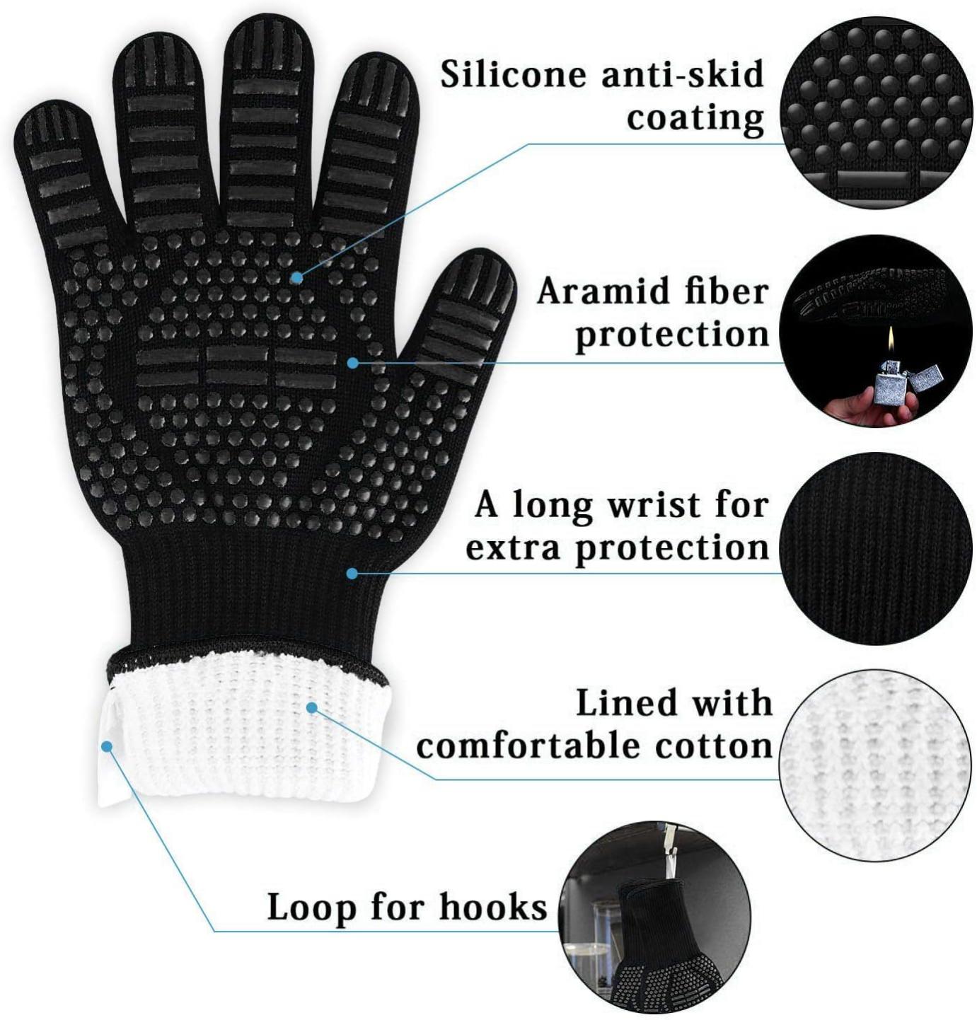 Gants De Barbecue Résistants à 800°C - Silicone Et Aramide, Manches Longues - Pour Four, Grill, Cuisson