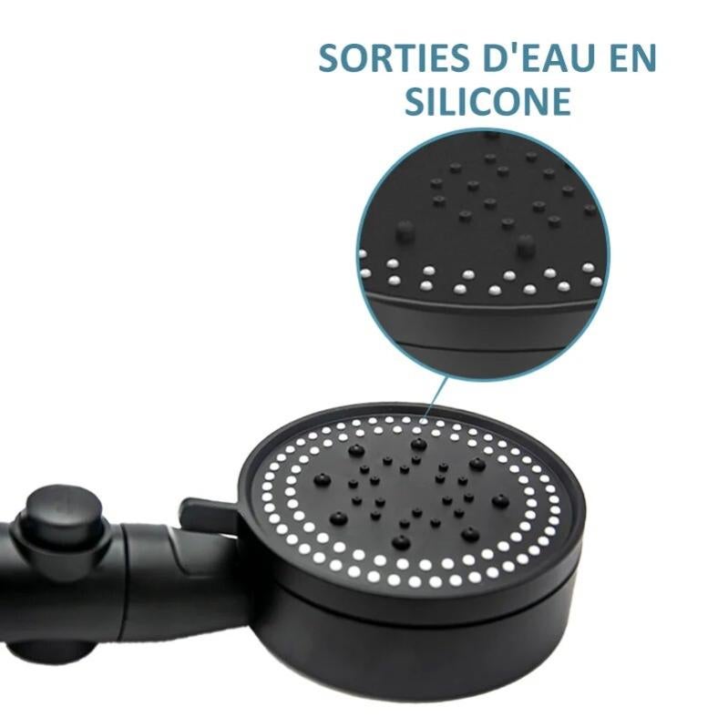 Pommeau De Douche Économique 5 Modes Noir - Haute Pression, Arrêt One-Touch | Design Universel