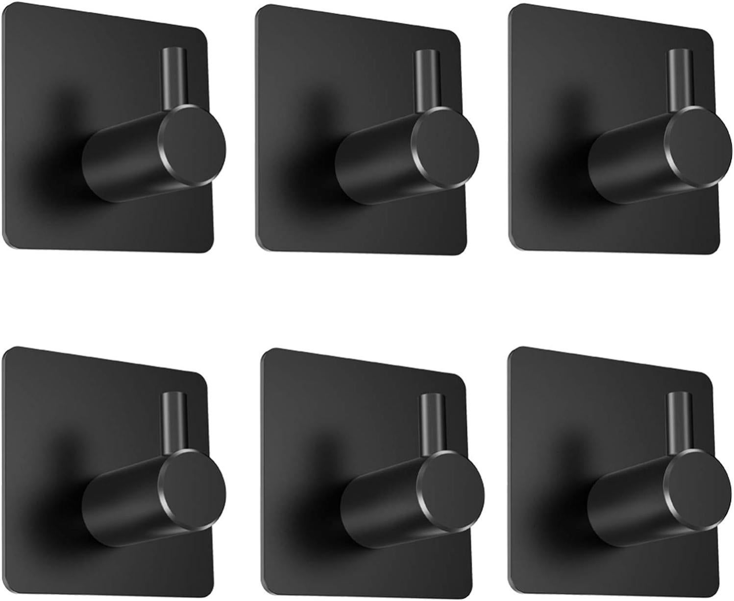 Crochets Muraux Adhésifs Acier Inoxydable - Lot De 4 Noir - Porte-Serviettes Salle De Bain