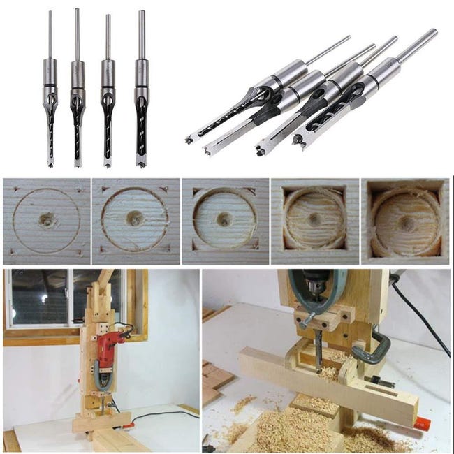 Foret à Trou Carré 20 Mm – Acier à Roulements Haute Dureté, Drainage Copeaux U, Compatible Perceuse Tenons Carrés Et Machines à Mortaiser Bois