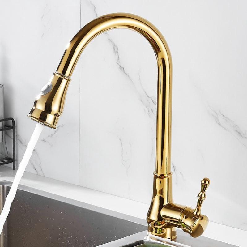 Grifo de cocina con rociador extensible mezclador monomando para fregadero giratorio 360 ajustable en frio y calor dorado Leroy Merlin