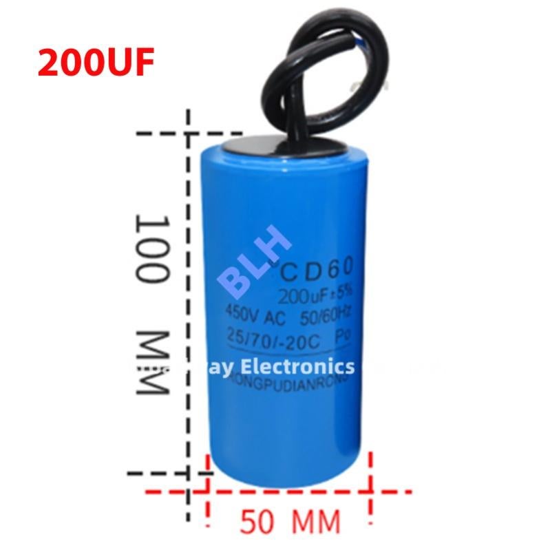 Condensateur CD60 AC 450V 200uf 50/60HZ Avec Câble - Démarrage Moteur Pour Réfrigérateurs, Pompes Et Générateurs