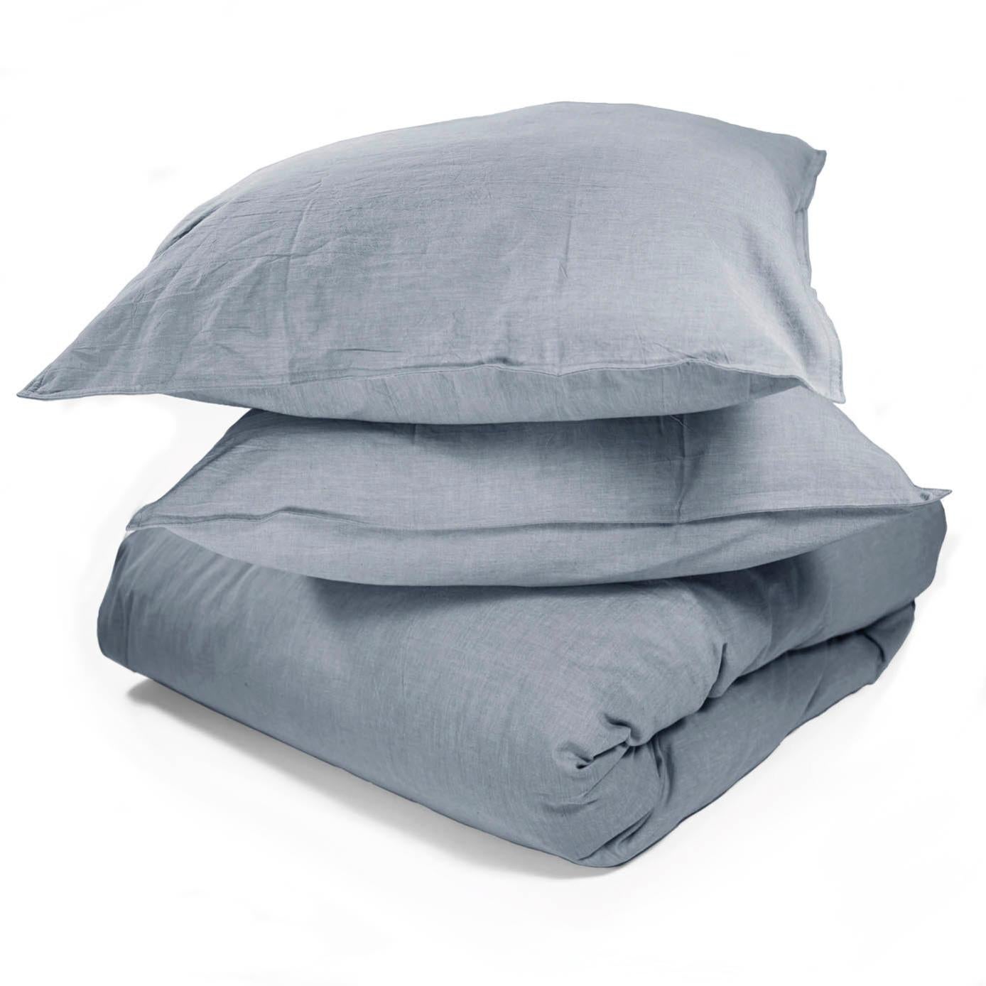 Housse De Couette Plissée Oake Chambray, Taille King - Bleu/Gris, Neuve Avec étiquettes