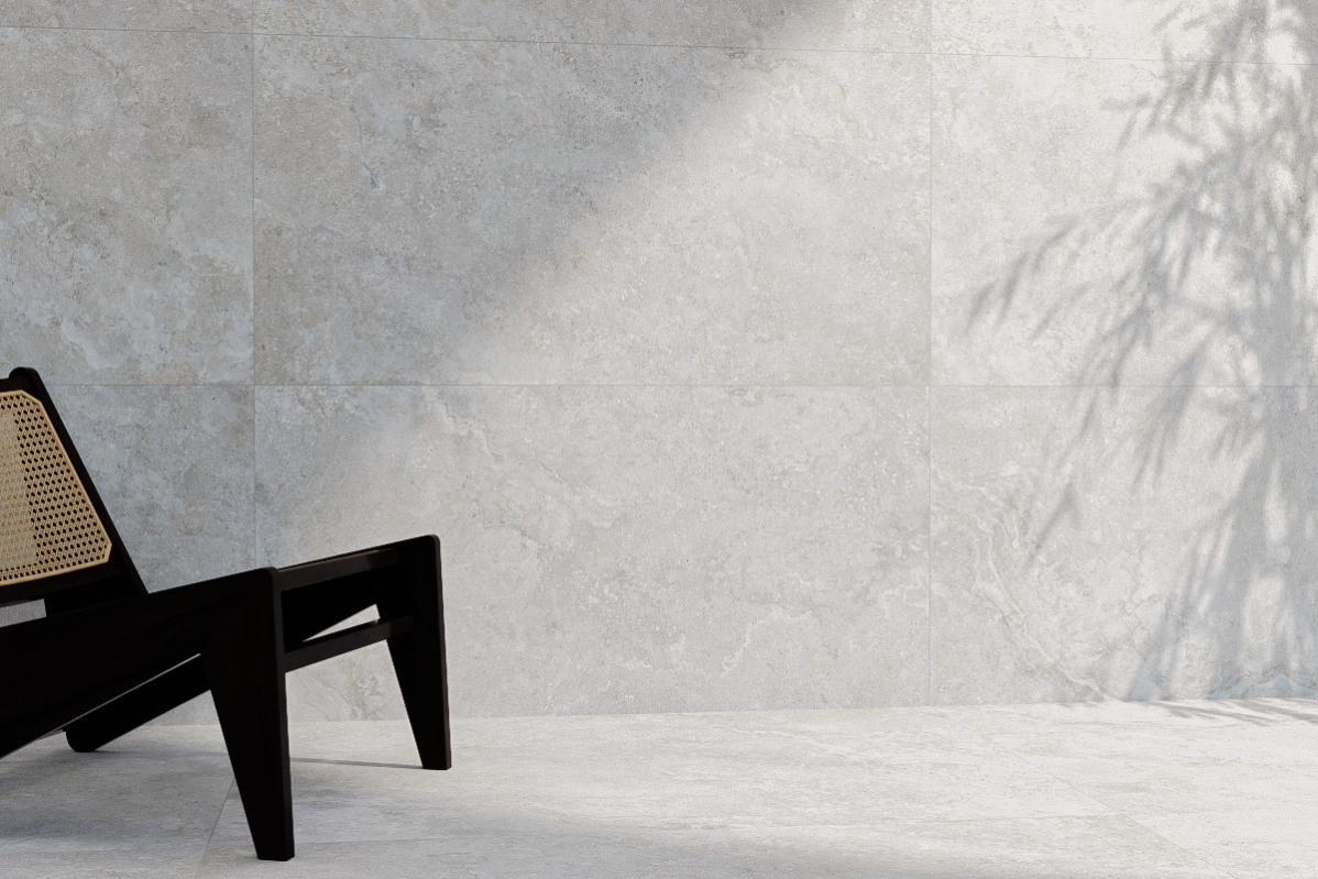 Travertino crosscut grigio strutturato - Piastrelle 122,2x122,2 cm 9,5 ...