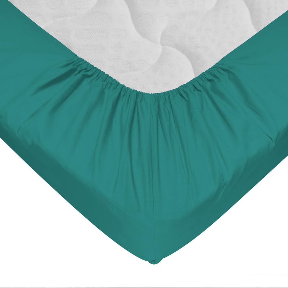 Drap-housse 100% Coton 57 Fils Vert Turquoise - 180 x 200 cm - Bonnet 30 cm - 3