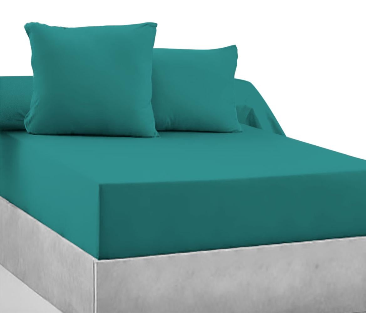 Drap-housse 100% Coton 57 Fils Vert Turquoise - 180 x 200 cm - Bonnet 30 cm - 2