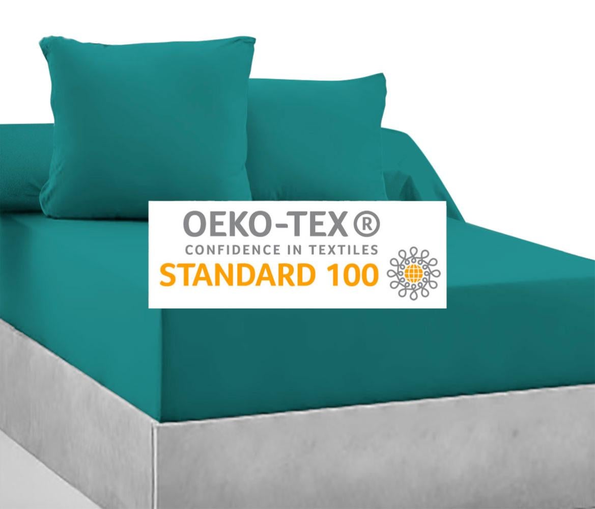 Drap-housse 100% Coton 57 Fils Vert Turquoise - 180 x 200 cm - Bonnet 30 cm - 4