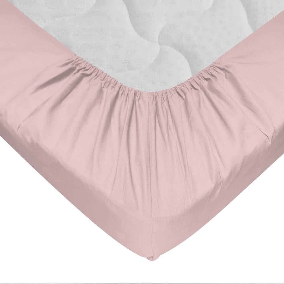 Drap-housse 100% Coton 57 Fils Rose Poudré - 160 x 200 cm - Bonnet 30 cm - 3
