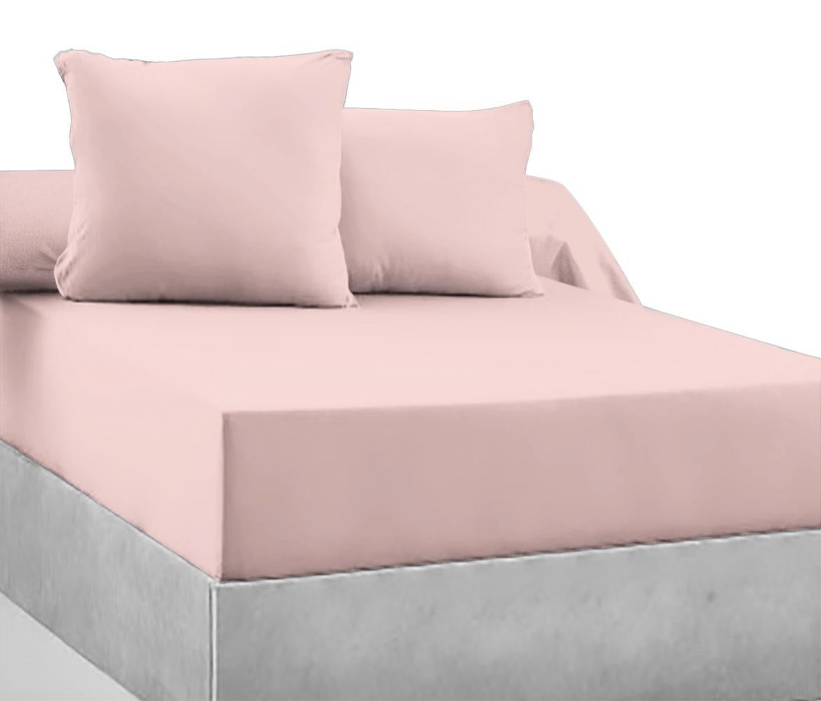 Drap-housse 100% Coton 57 Fils Rose Poudré - 160 x 200 cm - Bonnet 30 cm - 2