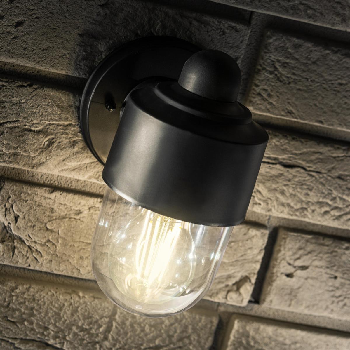 Cgc lighting lámpara de pared de exterior curvada negra moderna vintage transparente para porche de jardín