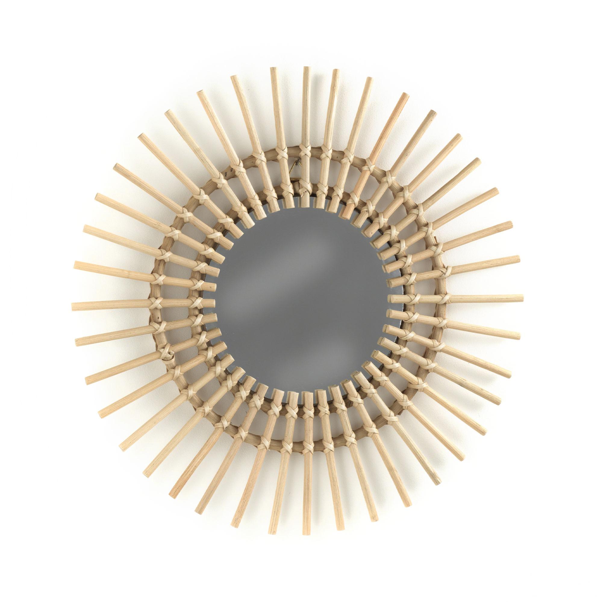 Miroir soleil en rotin vers 1960 de 72 cm de diamètre