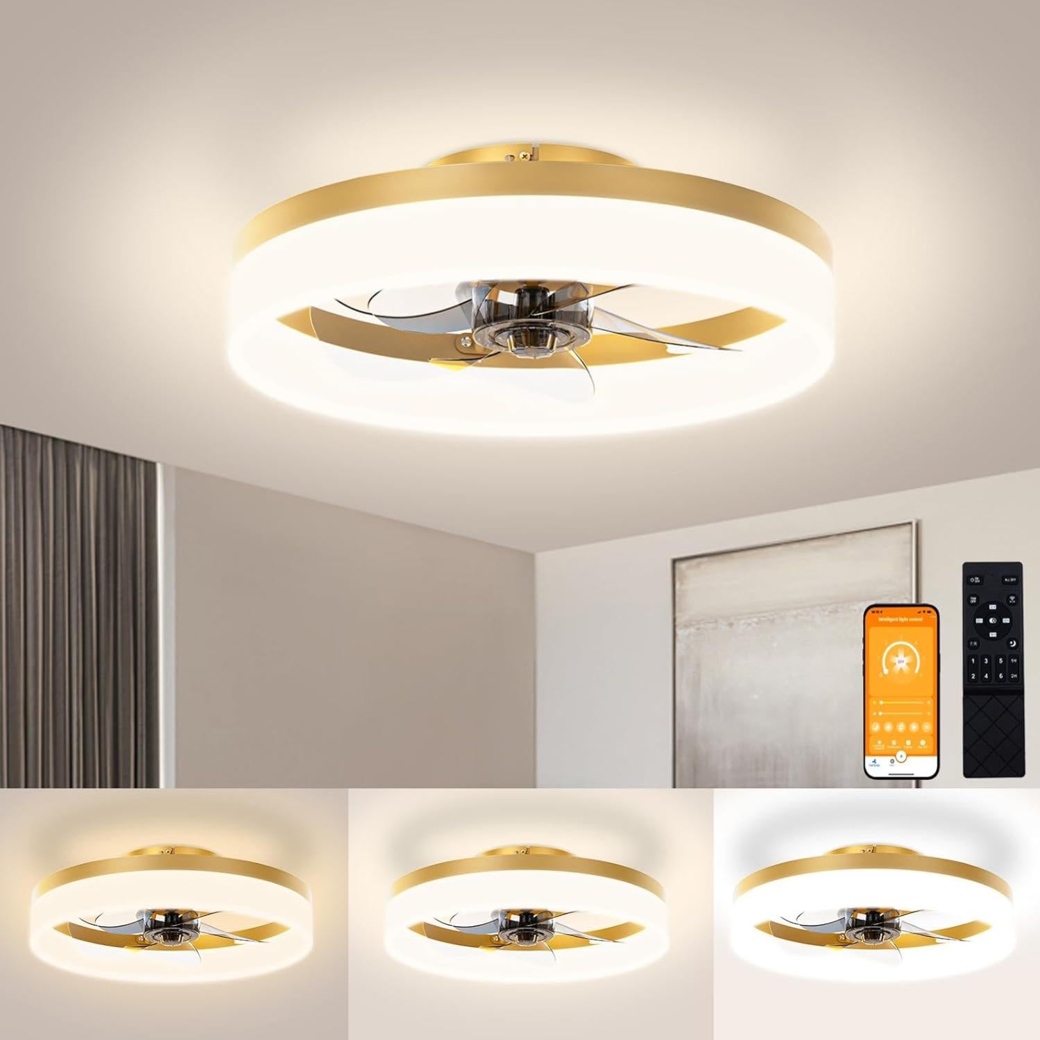 Eosnow Ventilateur De Plafond Avec Lumière Et Télécommande 25 Pouces 6 Vitesses 3000k A 6500k Moteur Cc Silencieux A Intensite Variable Led Pour Salon Chambre 87981314