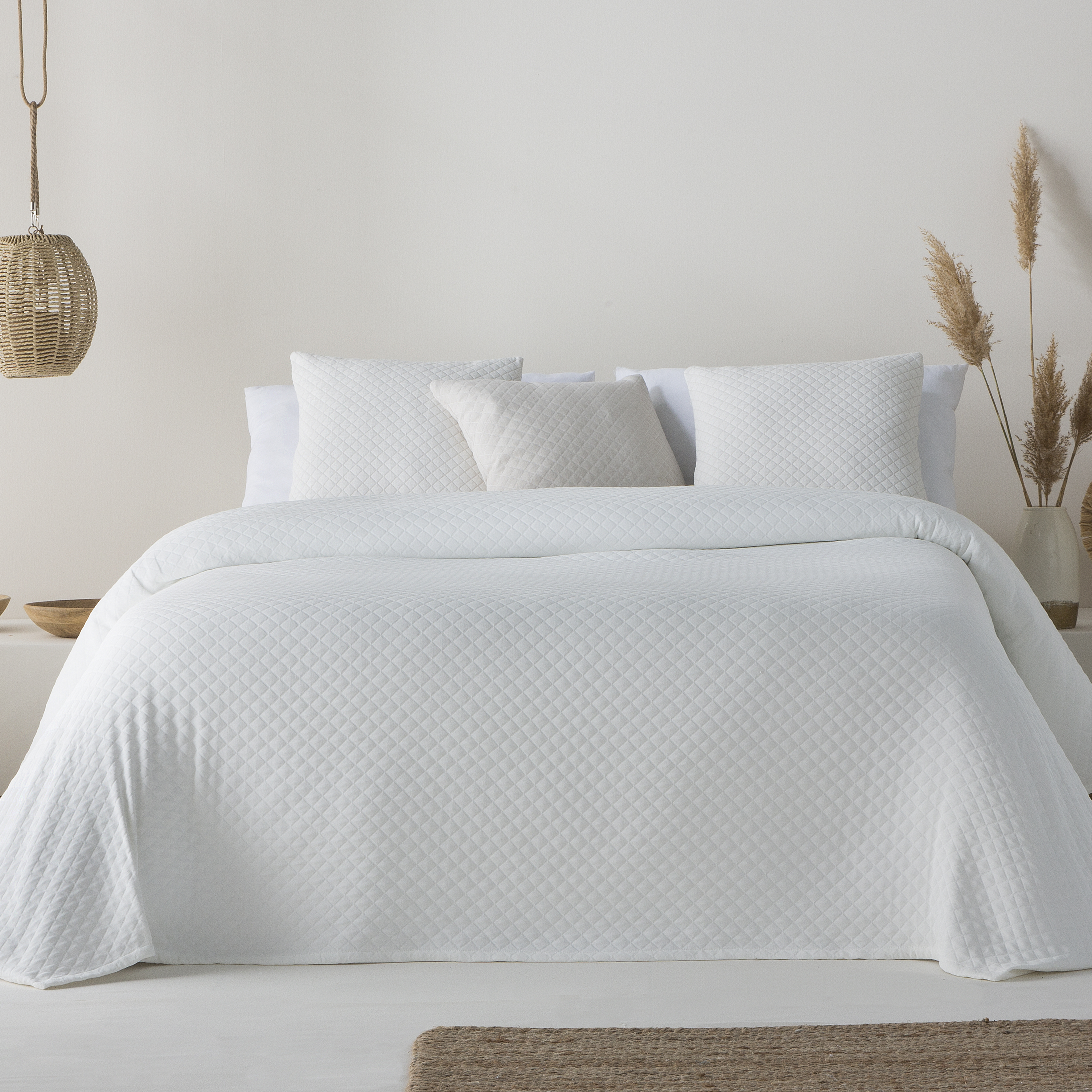 Colcha cama 105 cm ligera entretiempo primavera verano lisa jacquard algodón transpirable, 200x270 cm, color blanco