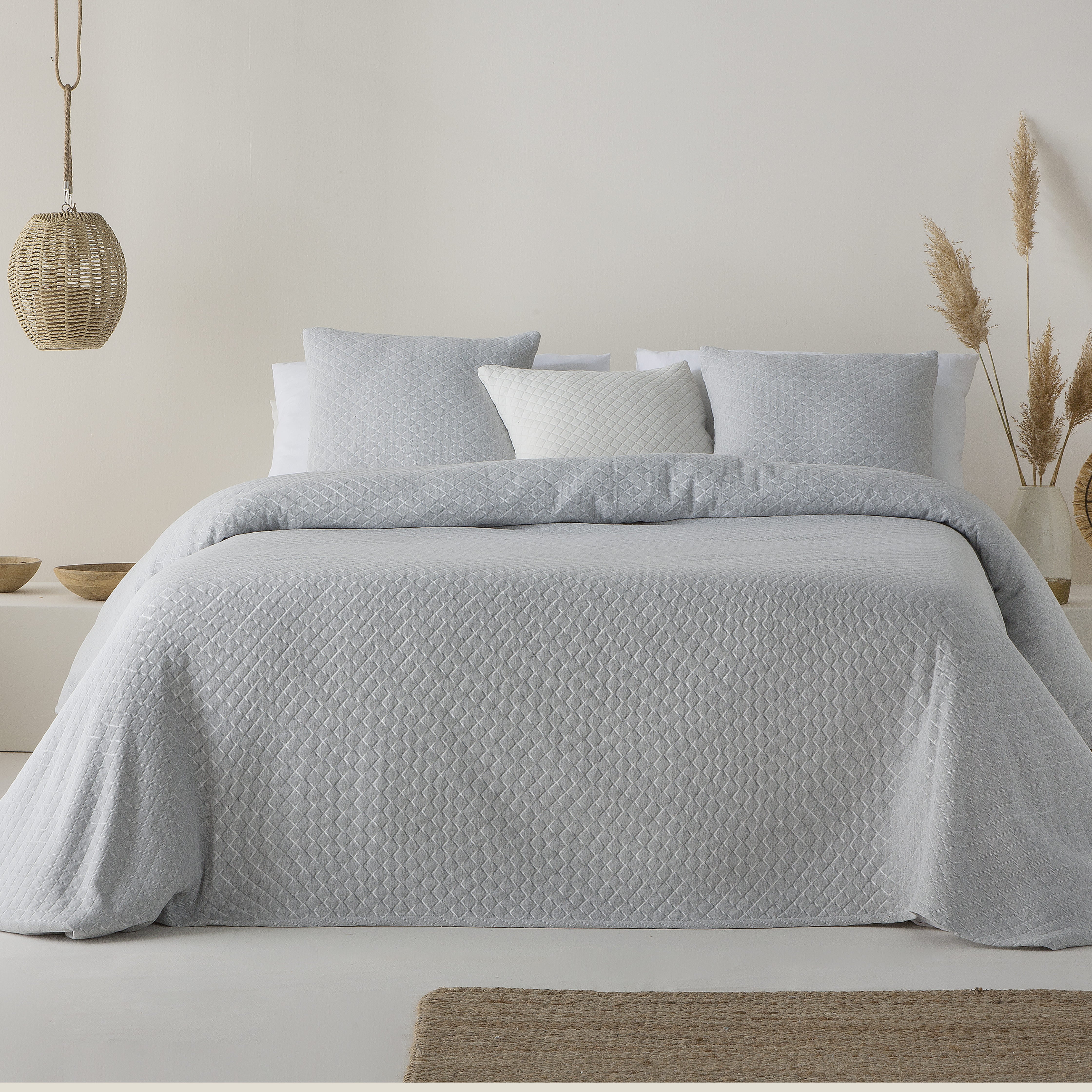 Colcha cama 80/90 cm ligera entretiempo primavera verano lisa jacquard algodón transpirable, 180x270 cm, color gris claro