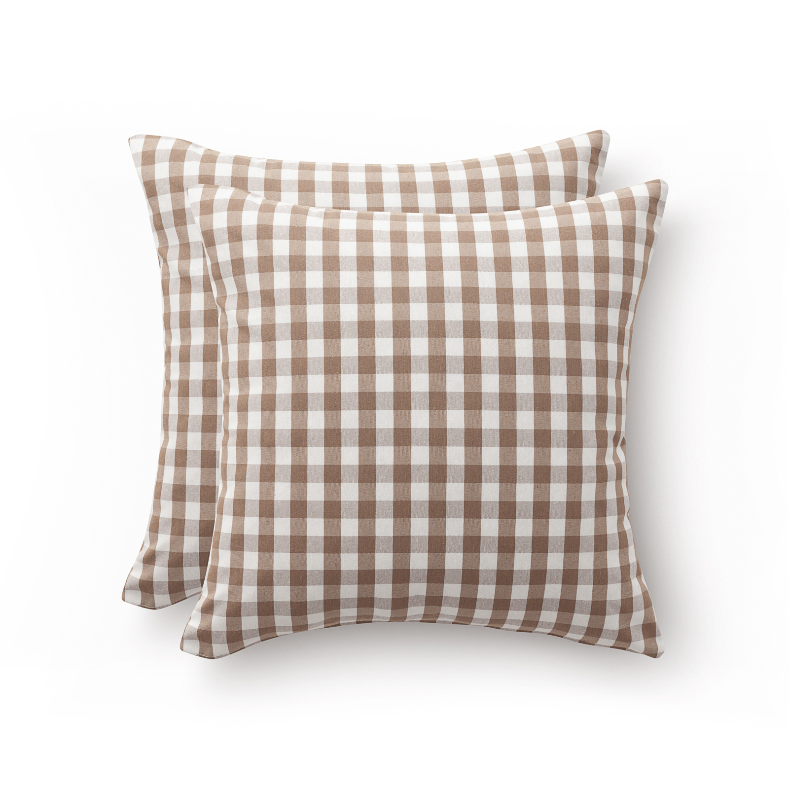 Pack 2 fundas cojín vichy a cuadros 45x45 - fundas cojín decorativas sofá con cremallera algodón transpirable y suave, color taupe
