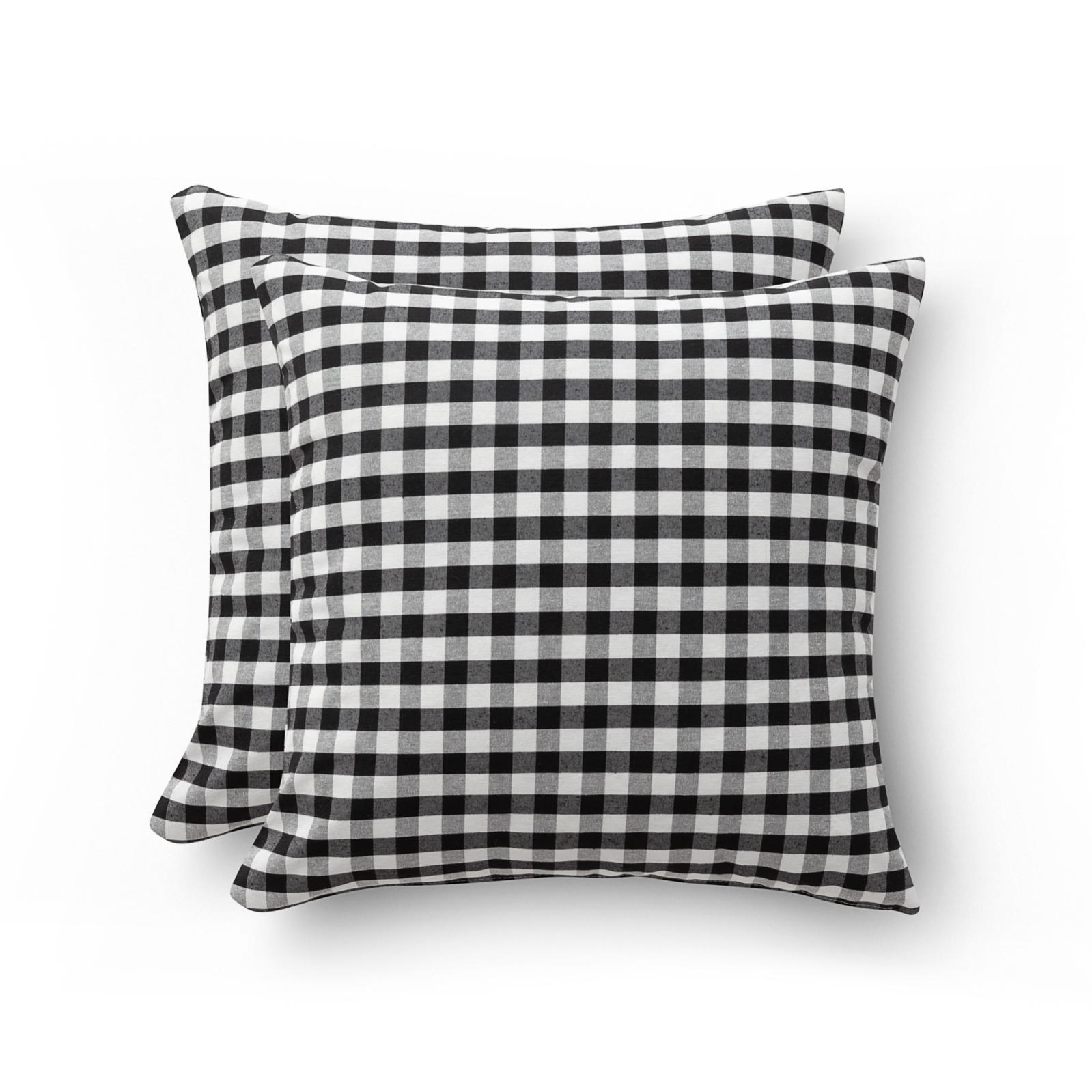 Pack 2 fundas cojín vichy a cuadros 45x45 - fundas cojín decorativas sofá con cremallera algodón transpirable y suave, color negro