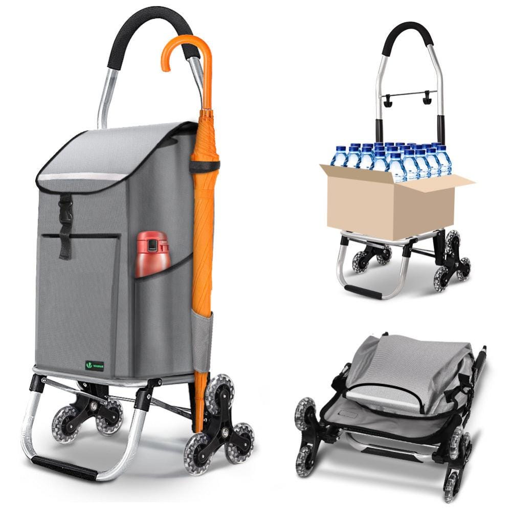 Carrello per salire le scale in alluminio, pieghevole, carrello per la spesa, pieghevole, manico regolabile in altezza, ruote silenziose e tasch impermeabile rimovibile Carrello per salire le scale in alluminio, pieghevole, carrello per la spesa, pieghevole, manico regolabile in altezza, ruote silenziose e tasch impermeabile rimovibile