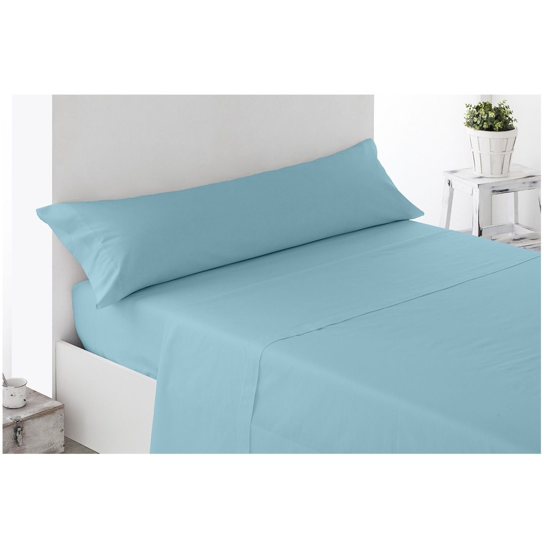 Acomoda Textil Juego Sabanas Microfibra para Cama Individual y Matrimonio con Bajera Ajustable Encimera y Funda Almohada. Azul 180 cm Leroy Merlin