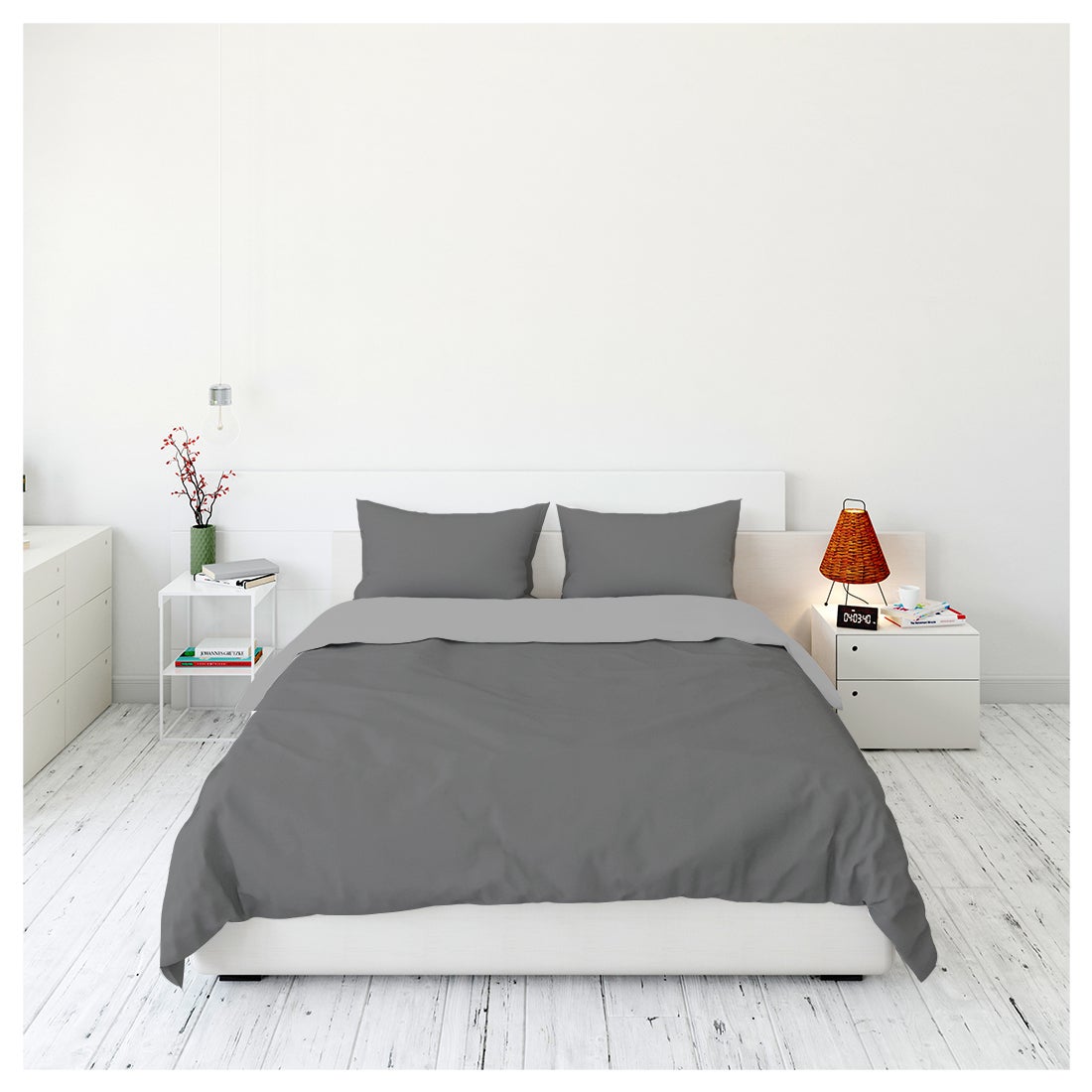 Acomoda textil – funda relleno nórdico reversible de invierno para cama. funda bicolor cálida para edredón suave y lavable. (gris, cama 105 cm)