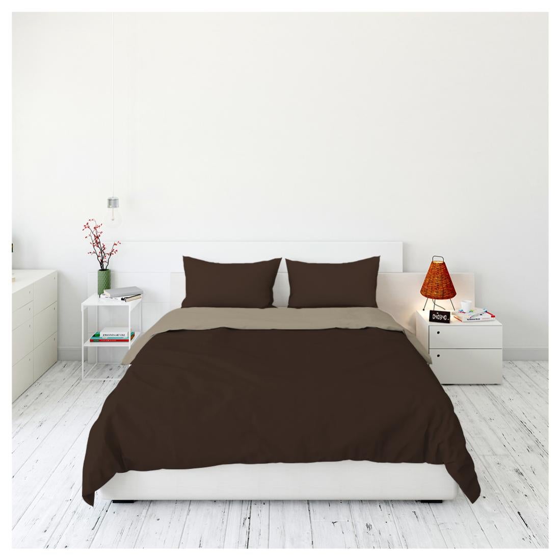 Acomoda textil – funda relleno nórdico reversible de invierno para cama. funda bicolor cálida para edredón suave y lavable. (marrón, cama 105 cm)