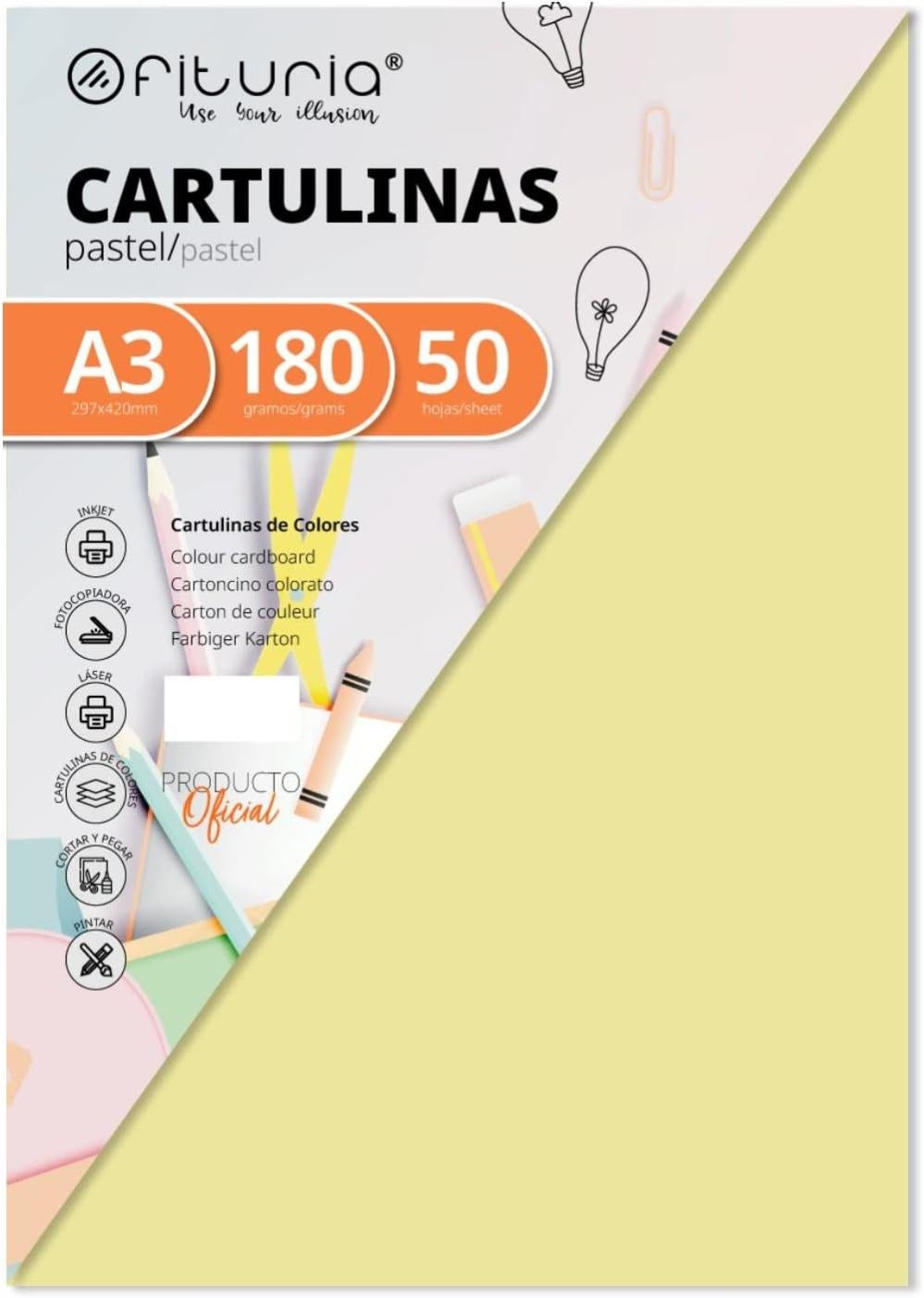 OFITURIA Pack De 10 Cartes Cartonnées Jaune Vif 50x65 Cm 180 G - Idéal Pour Projets Artistiques, étudiants - 8