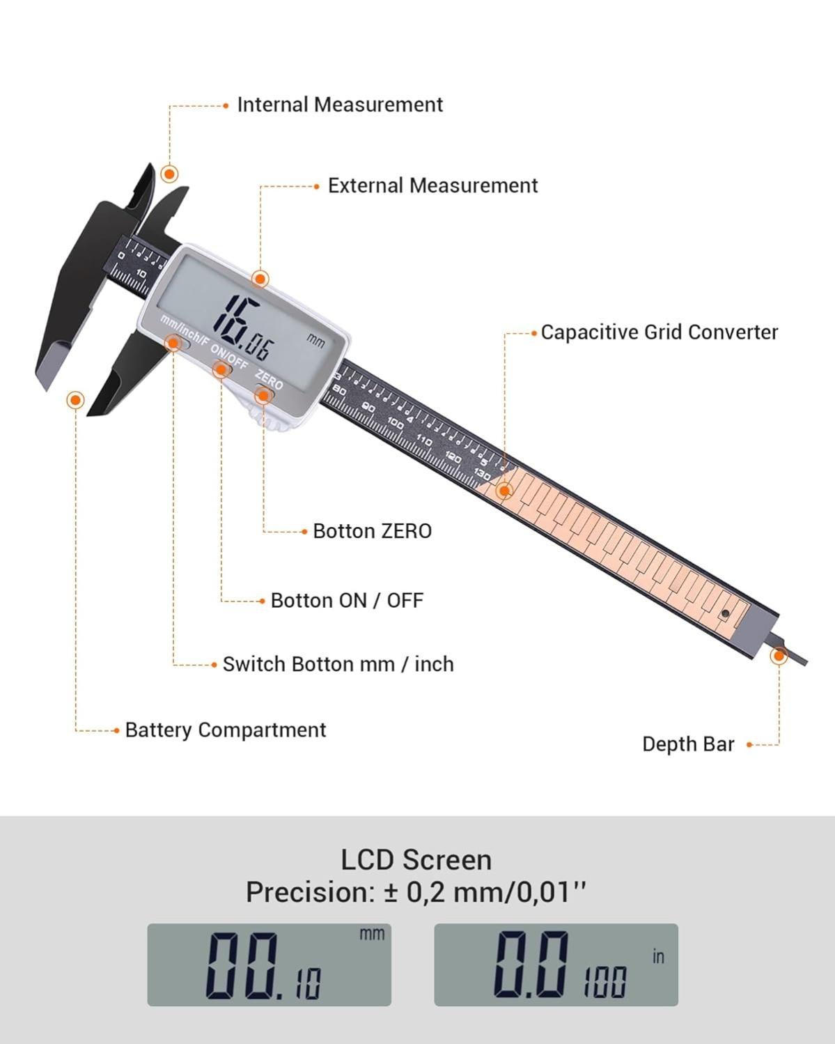 Pied à Coulisse Micromètre Vernier 300mm ZLKSKER - Acier Inoxydable Précision 0.02mm Métrique/Pouces