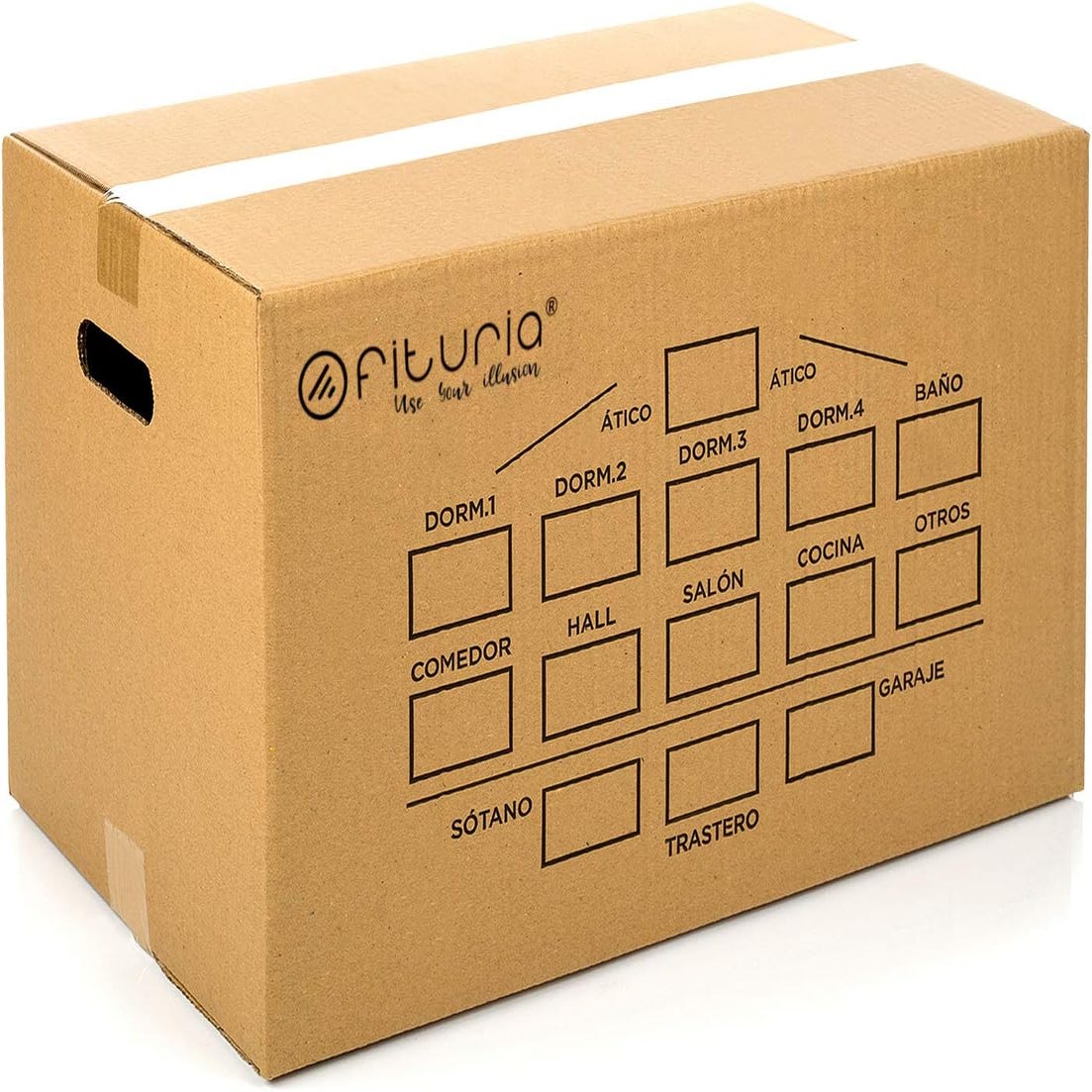 Pack Mudanza Basic - 5 Cajas de Cartón 43x30x25cm, 2 Cinta  AdhesivaTransparente, 1 Rollo de Papel Burbuja 60cm x 5m y Cúter. -  Ofituria