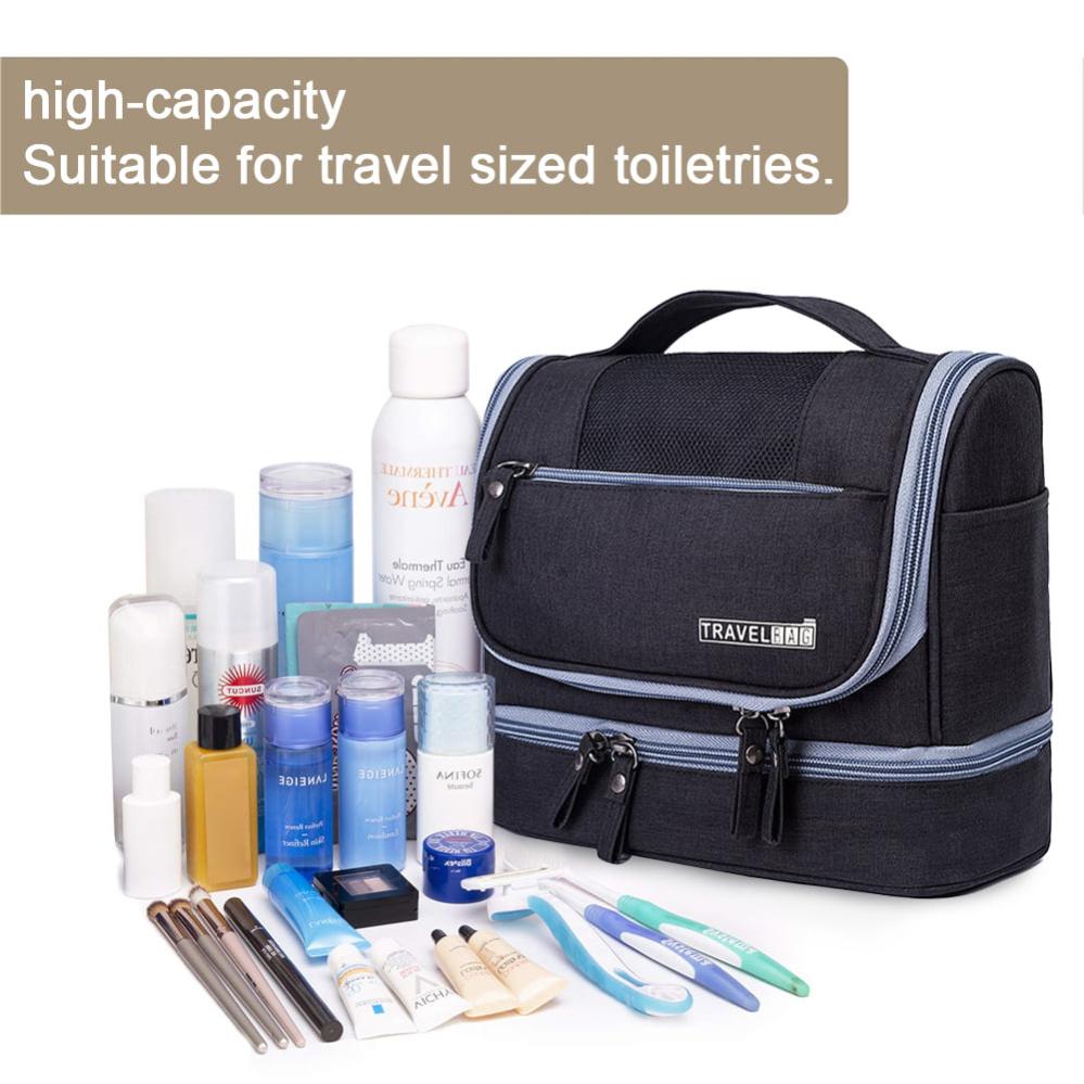Trousse De Toilette De Voyage Imperméable Oxford - Double Compartiment, Filet Organisateur, Noir, 25x10x15 Cm
