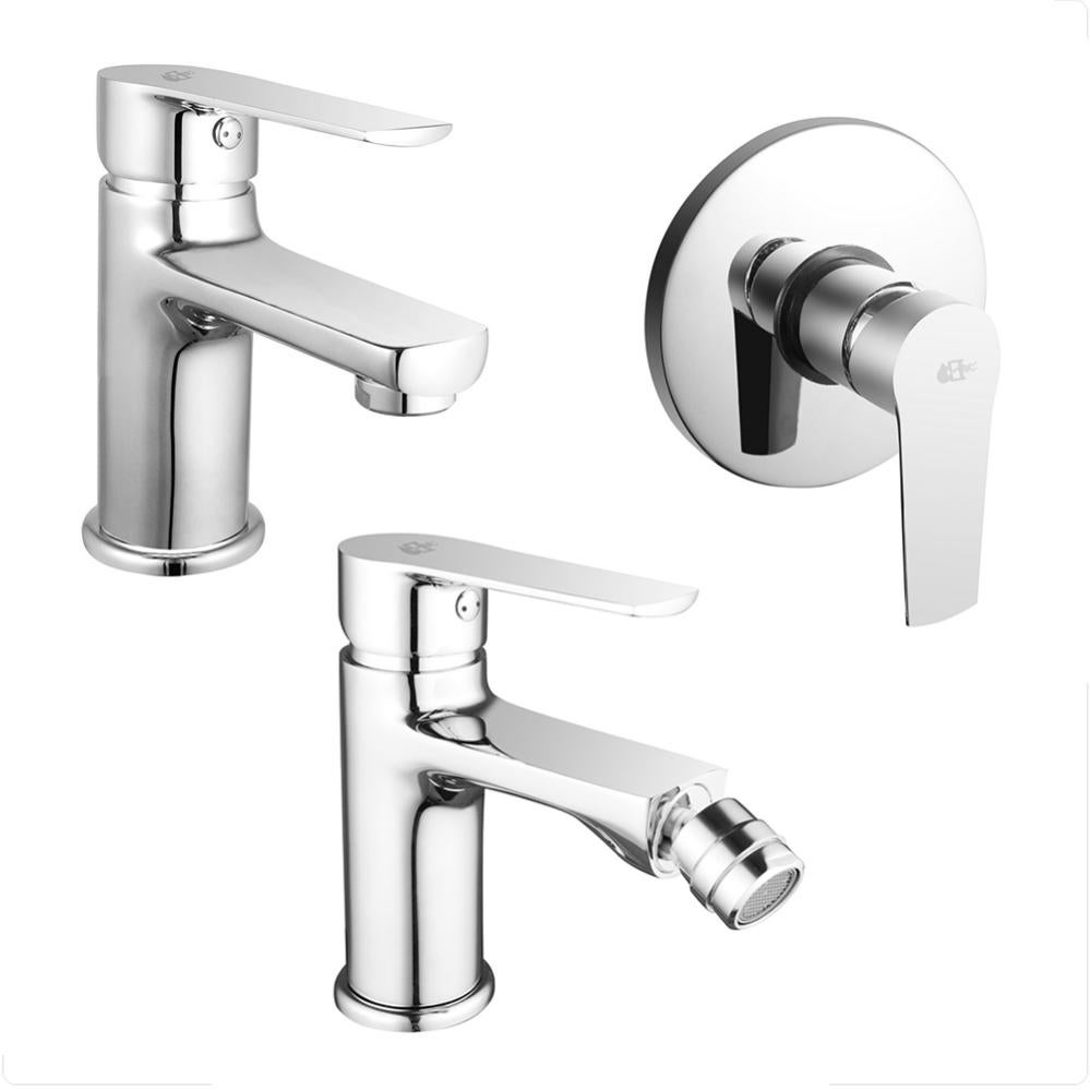Set Miscelatori Lavabo E Bidet York Acciaio Inox Cromato - Con Piletta Click Clack