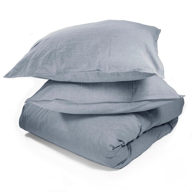 HOOMstyle Housse de Couette 100% Soft Cotton - Tissu Chambray - 2 personnes 200x240cm - Bleu Denim