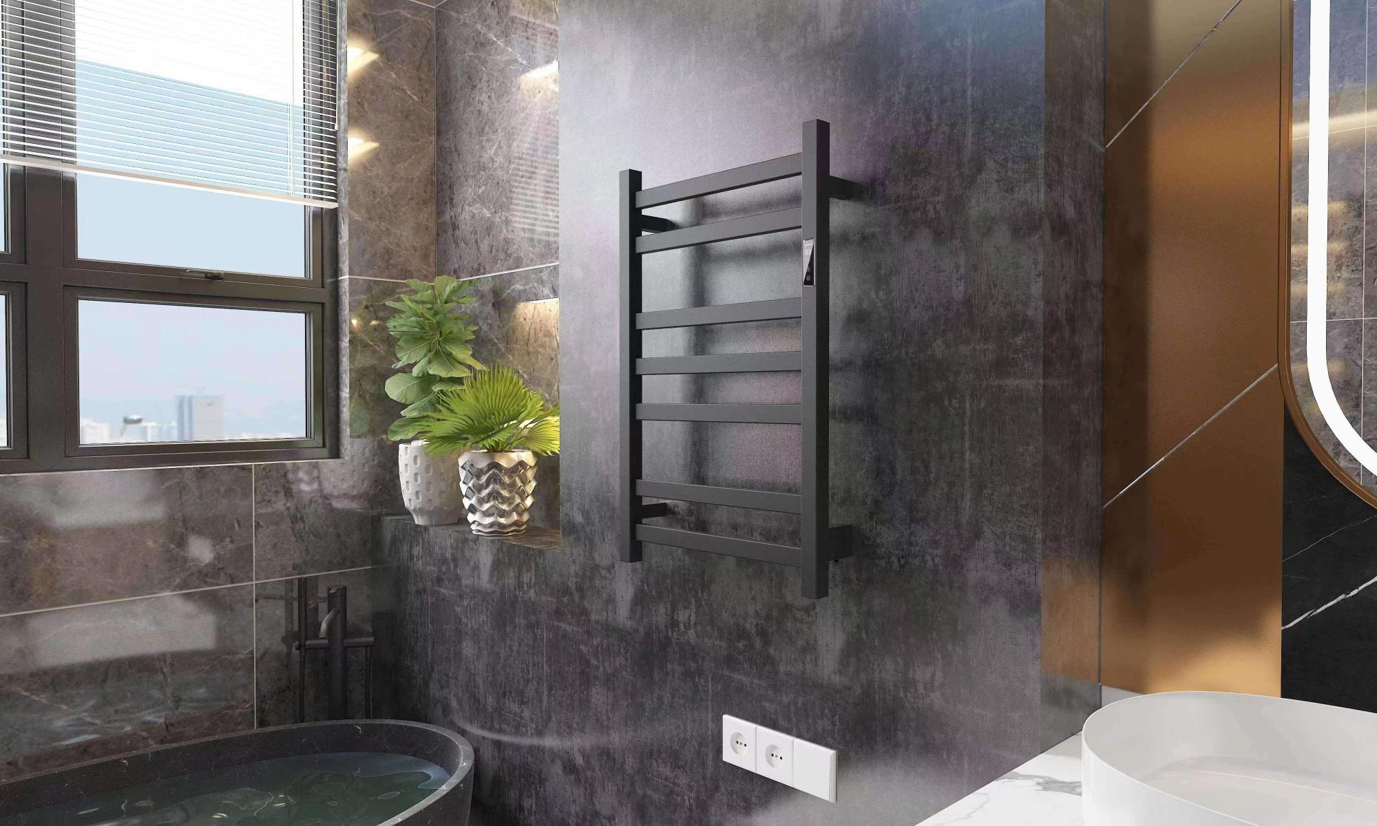 Radiateur Sèche-serviettes Design Noir Mat - 60x140 Cm - Électrique 1200W - Acier - Neuf