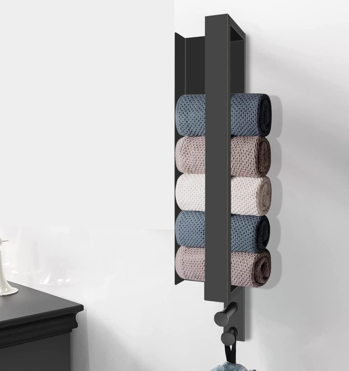 Porte-serviettes Adhésif Sans Perçage - Acier Inoxydable Noir 42cm Pour Salle De Bain