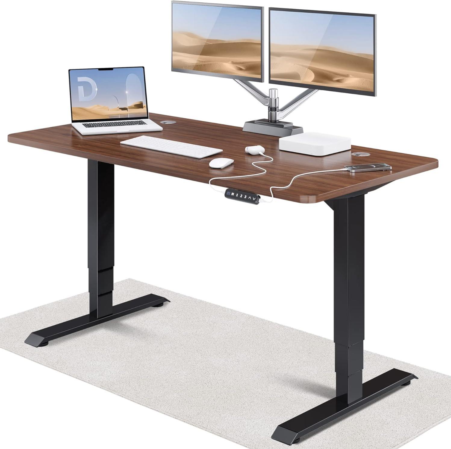 Bureau Assis-Debout Électrique Desktronic 160x80cm - Réglage Hauteur Tactile, Mémoires, Ports USB - Bois Européen