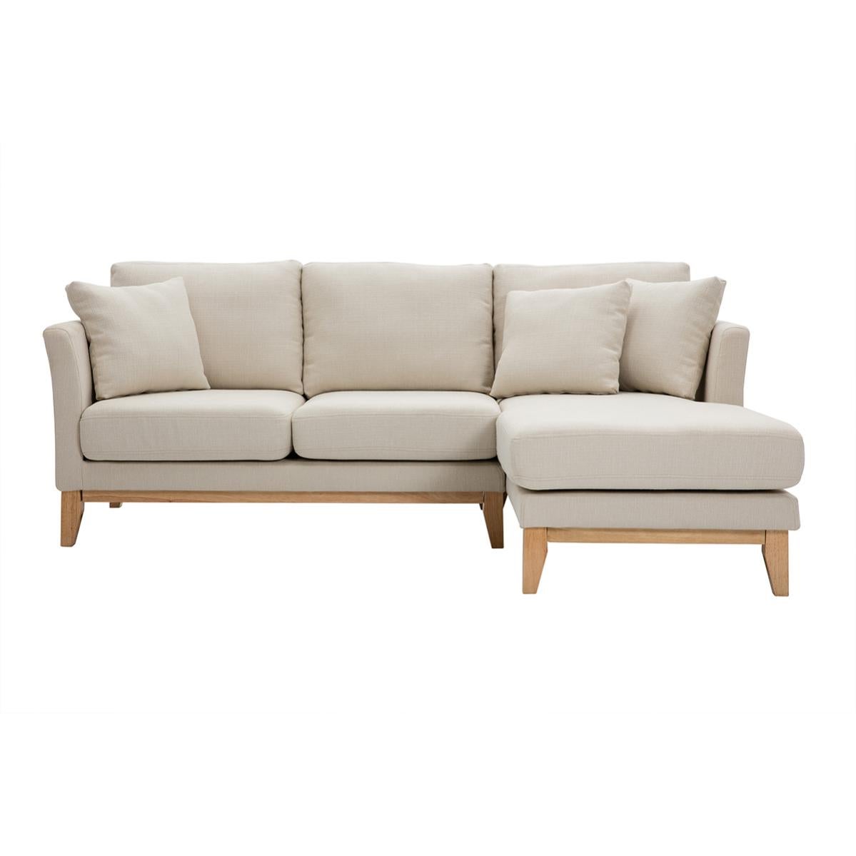 Canapé d'angle droit convertible avec coffre en velours côtelé beige Paola | Maisons du Monde