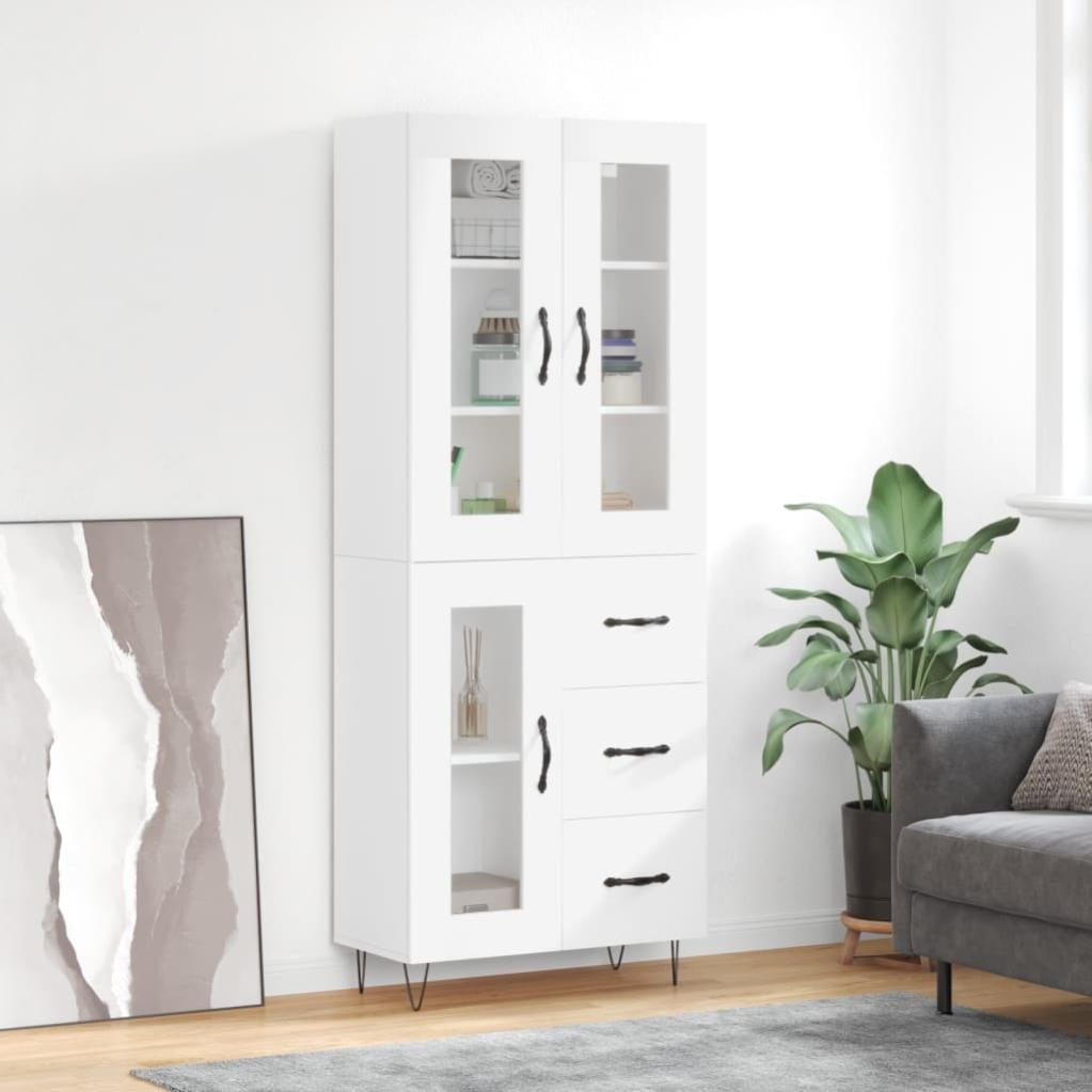 Credenza Bianca ZEYUAN 69,5x34x180 Cm In Legno Multistrato | Mobile Soggiorno Moderno Con Ante E Piedini In Metallo | Buffet Sala Da Pranzo Con Scaffale