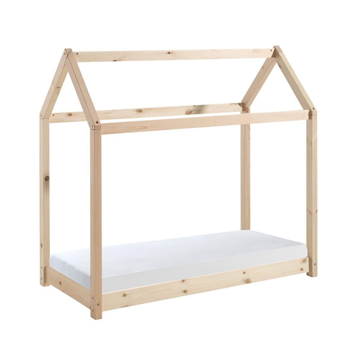 Lit Cabane PANDA 70x140 Cm En Bois Brut – Chambre Enfant Imaginative Et Sécurisée
