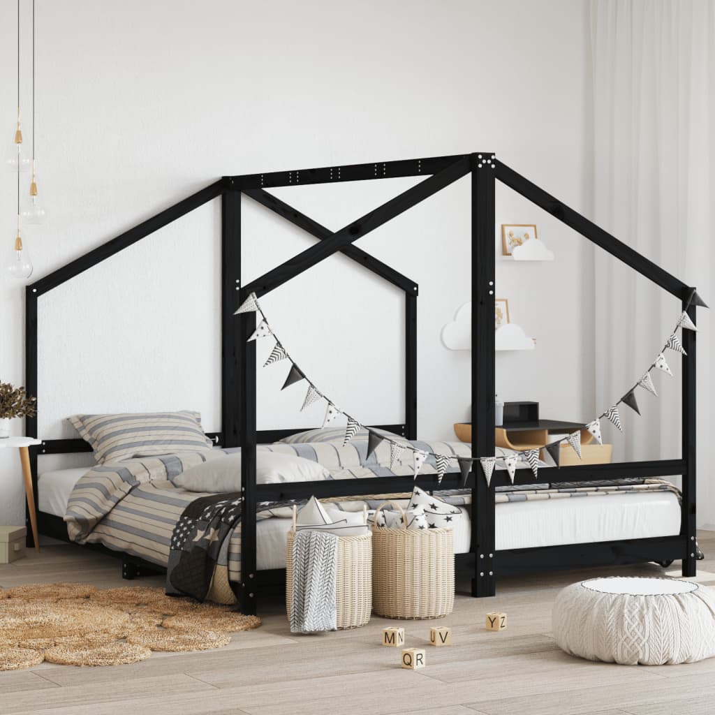 Maison Exclusive Estructura de cama para niños madera de pino negro 70x140  cm