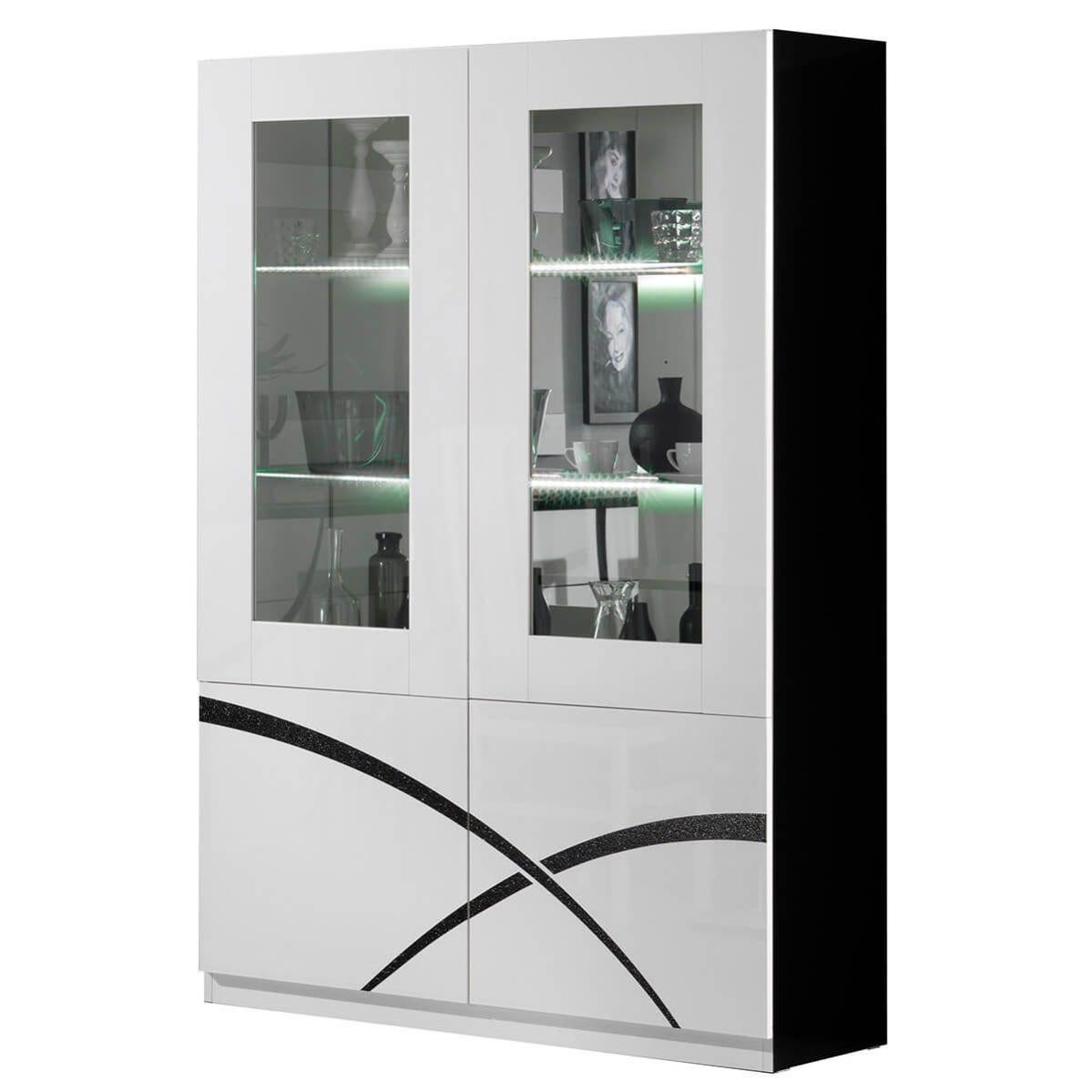 Vitrine 2 portes avec leds Roma laqué noir