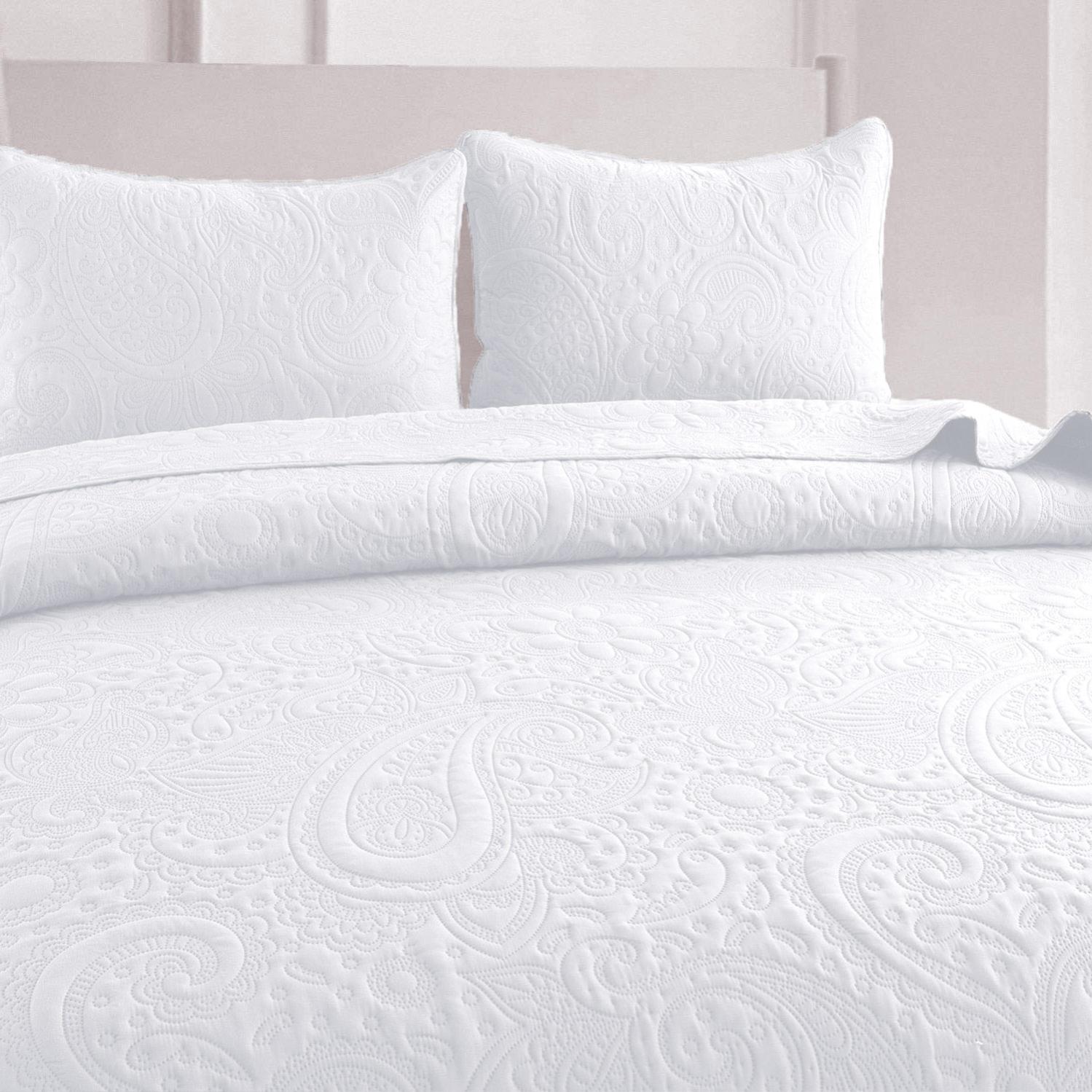Haradeco colcha boutí blanca cama 105, cubrecama fina 200x260cm con 1 funda almohada 50x70cm, 100% microfibra