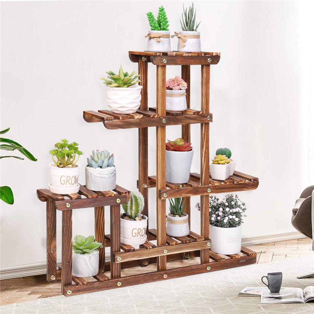 Étagère Plante Balcon Porte Plantes en Bois Massif Support pour Pot de Fleur - 6