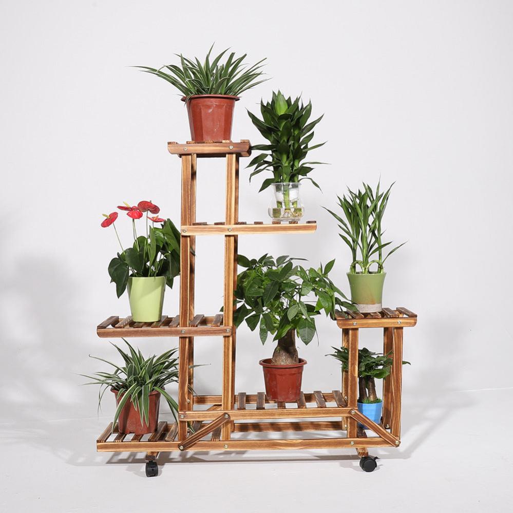 Support En Bois Massif Pour Pot De Fleurs - Socle Carré Noir 8x8x3,6 Cm - Déco Intérieur Style Chinois - Antidérapant - 4