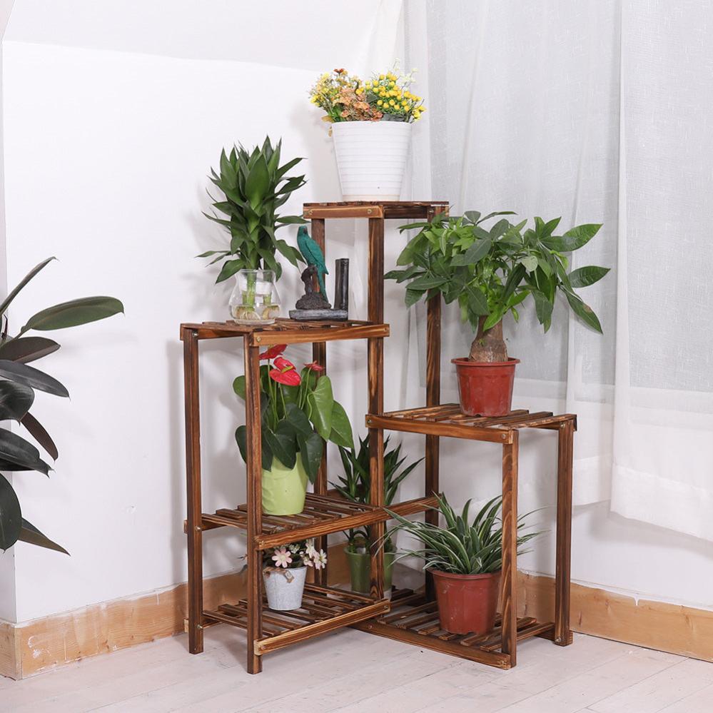 Étagère à Fleurs Angle en Bois Porte Plantes de 6 Niveaux Escalier pour Plante - 2