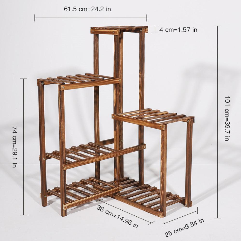 Étagère à Fleurs Angle en Bois Porte Plantes de 6 Niveaux Escalier pour Plante - 3