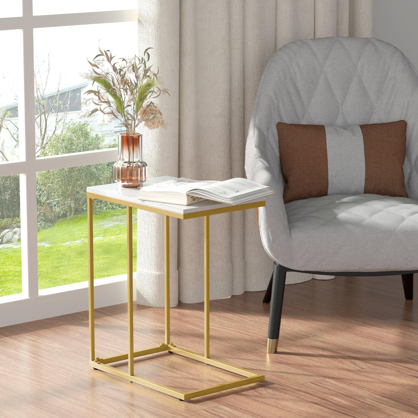 Table de Canapé Marbre de Salon Métal Guéridon Rectangulaire pour Salon Bureau Chambre - 2