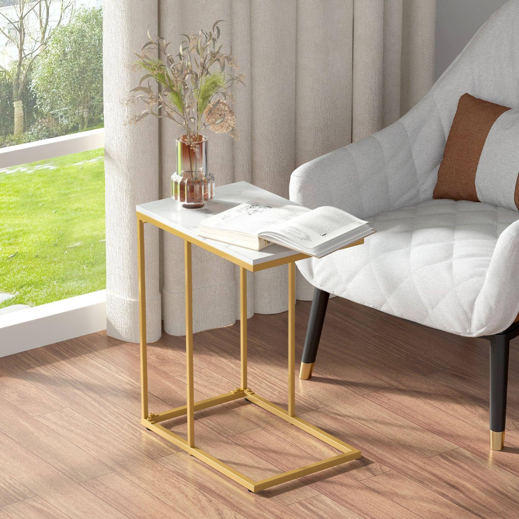 Table de Canapé Marbre de Salon Métal Guéridon Rectangulaire pour Salon Bureau Chambre - 3