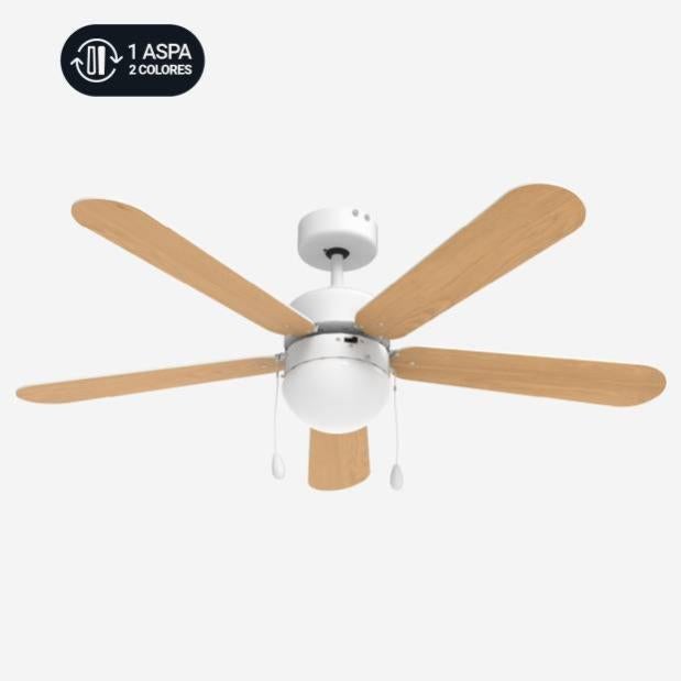 Ventilatore da soffitto, Mistral, 132 cm , moderno, luce LED,acciaio e pale in bambú