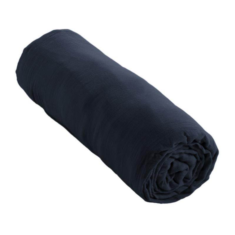 Drap plat 240 x 300 cm en double gaze de coton bleu nuit - PEPA - 3